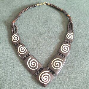 Handcrafted Black Beaded Necklace With Spiral Design & Adjustable Clasp